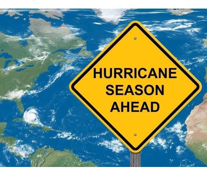 Atlantic Map with a sign reading Hurricane Season Ahead
