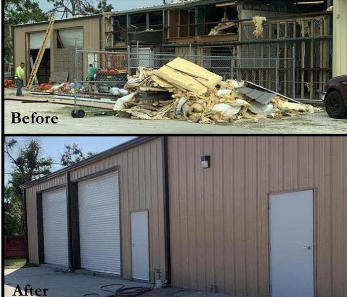 Before and After photos of reconstruction on a commercial building